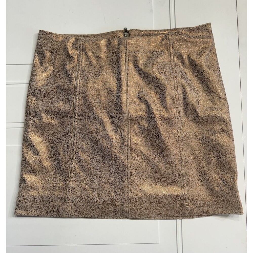 Free People Mini Skirt Gold Copper Glitter Metallic Lined Stretch 
Size 8
